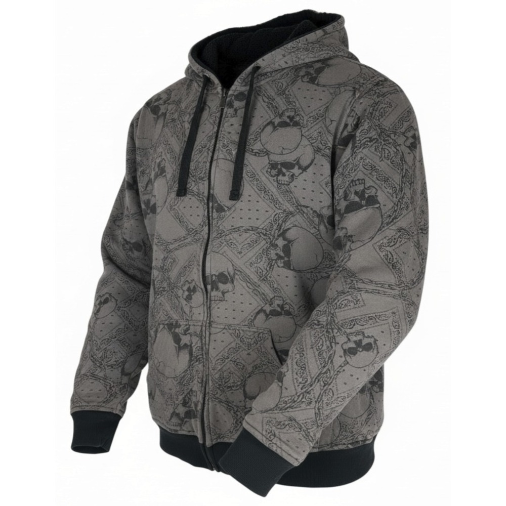 MMA Elite Hoodie Sherpa Lined Grunge Full Zip Y2K Alt Punk Skull Emo Mens Medium - Picture 16 of 16